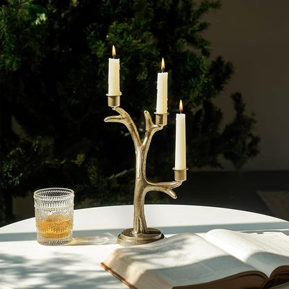 NIKKY HOME Gold Candelabra Candle Holders Centerpieces for Tables, 3 Arm Vintage Metal Taper Candlesticks Holder Fireplace Mantle Decor