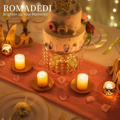 Romadedi Iron Plate Candle Holder - Gold Candle Holders for Pillar Candles, Set of 2 Small Candle Tray Pillar Candle Holder Plate Metal Candle Stand for Coffee Table Decor, Wedding, Party, Home Decor