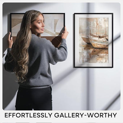 Homeforia 14x22 Picture Frame Black, High End Metal 14 x 22 Poster Frames with Mat 12 x 16 for Photo, 14x22 Black Frame Matted to 12x16 inch Print, 22x14 Thin Frame, Tempered Glass, Wall Kit, Set of 3