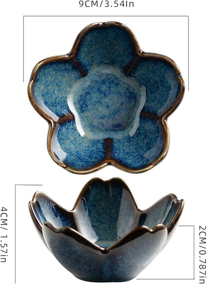 Floral Ceramic Jewelry Tray - 3.5" Elegant Ring Holder Dish & Trinket Bowl for Vanity Dresser Decor (blue)
