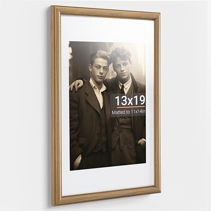 Heimlove 13x19 Picture Frame,13 x 19 Solid White Oak Photo Frame Matted to 11x14 with Tempered Glass,13"x19" Handcrafted wood Poster Frame,Vertical or Horizontal Wall Hanging Display,1 Pack