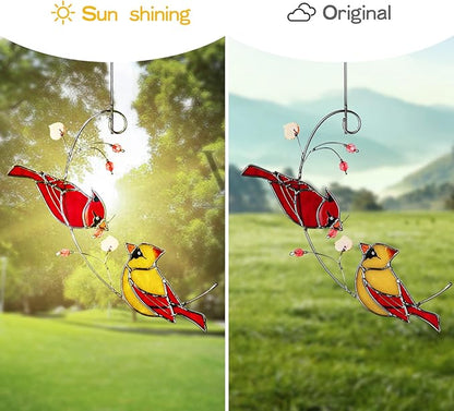 Stained Glass Cardinal Suncatchers for Women Gifts,Male & Female Cardinal Sun Catcher Stained Glass for Window Hangings,Red Birds Sun Catchers for Christmas Dec, Rememberce Gifts for Bird Lovers