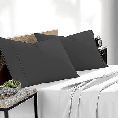 Upgrade Your Bedding Experience with The Made of 100% Cotton Pillow Cases 2 Pack King Pillowcases 20" x 40" Size fits King Pillows. Envelope Closure Black