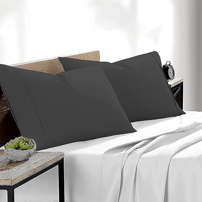 Upgrade Your Bedding Experience with The Made of 100% Cotton Pillow Cases 2 Pack Standard Pillowcases 20" x 26" Size fits Standard Pillows. Envelope Closure Black