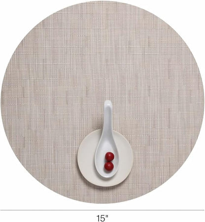 Chilewich Bamboo Placemats Set of 4 - Round Woven Placemats - Reusable, Stain-Resistant, Indoor/Outdoor Tabletop Protection - 15" - Chino
