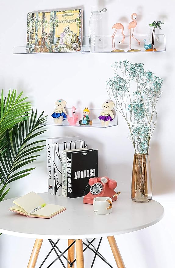 Sooyee Acrylic Shelves,6 Pack 15 Inch Floating Wall Shelves, Funko Pop Display Shelf,Invisible Kids Book Shelf,Picture Ledge Shelf Decor, Plastic,Clear