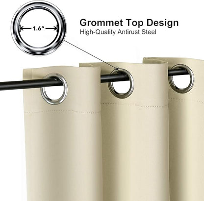 ChrisDowa Small Window Curtains for Kitchen and Bedroom - Grommet Short Thermal Insulated Room Darkening Curtains (2 Panels, Beige, 34 x 36 Inch)