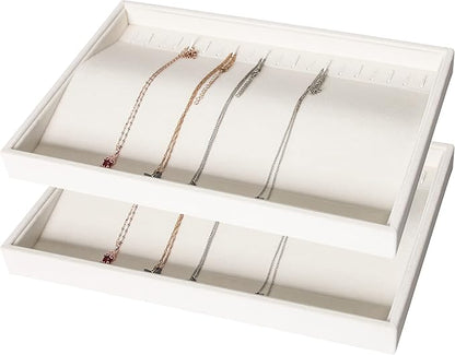 Coward Set of 2 Stackable Necklace Holder Organizer Tray Velvet Necklace Display Stand for Selling Jewelry Box Case for Storage (beige(necklace+necklace))