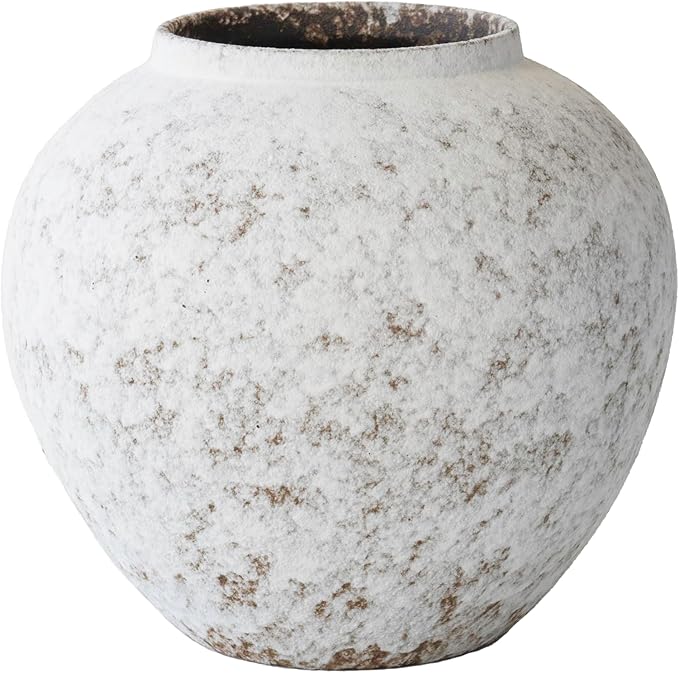 Rustic White Ceramic Vase Flower Vase with Hand-Glazed, Big Textured Round Vase for Centerpieces, Kitchen, Living Room, Bedroom Decor Gifts