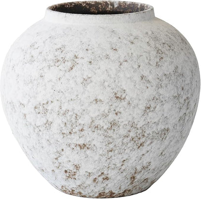 Rustic White Ceramic Vase Flower Vase with Hand-Glazed, Big Textured Round Vase for Centerpieces, Kitchen, Living Room, Bedroom Decor Gifts