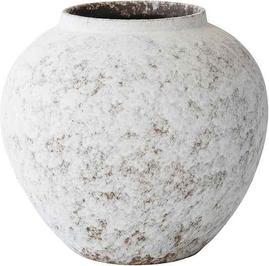 Rustic White Ceramic Vase Flower Vase with Hand-Glazed, Big Textured Round Vase for Centerpieces, Kitchen, Living Room, Bedroom Decor Gifts