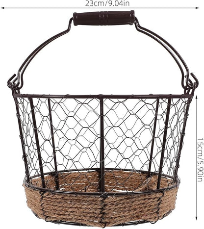 Iron Wire Woven Small round Storage Basket, Metal Organizer Basket for Kitchen Countertop, Fruit and Bread Holder for Home Storage and Table Serving