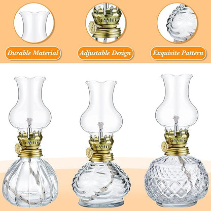 Yexiya 6 Pcs Chamber Oil Lamps Oil Lamp Vintage Glass Kerosene Lamp Bulk with Adjustable Fire Wick Rustic Clear Hurricane with 6.6 ft Extra Wick for Indoor Use Home Decor 8 Inch (Vivid)