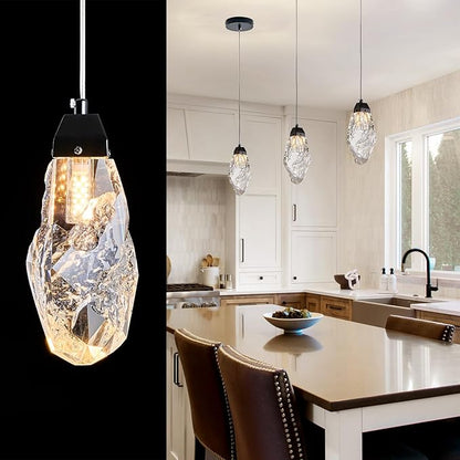 Black Crystal Pendant Light, Modern Mini Hanging Ceiling Light with Prism Crystals, LED Compatible Small Chandelier for Kitchen Island, Bathroom, Bedroom, Bar