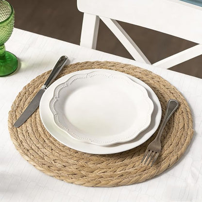 comfoyar Round Hand Woven Placemats Plate Chargers Set of 6, 13Inch Boho Natural Water Hyacinth Braided Place Mats, Heat Resistant Rustic Wicker Rattan Table Mats for Dining Table Farmhouse Decoration