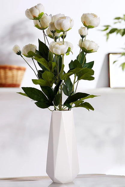 D'vine Dev 11 Inch Snow White Ceramic Vase, Geometric Handmade Craft Flower Vase with Design Box Packaged, VS-GM-SW-11