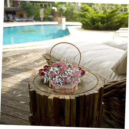 Iron Decorative Storage Basket Handle for Home and Garden Multi-functional Floral Arrangement Container Rustic Style Wire Handbasket for Living Room and Office Decor