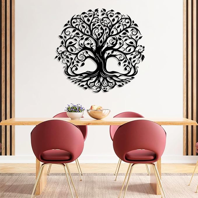 Yemwot Metal Tree of Life Wall Decor, Circle of Life Metal Trees Wall Art, Branch Art, Spiritual Decor, Modern Sculpture Decoration, Living Room Bedroom Decoration (Black-Tree 2, 39"x 36"| 100x91cm)
