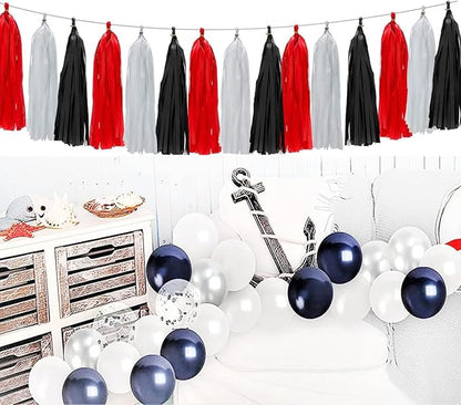 30pcs Paper Tassels Garland Banner Tissue Paper Tassel DIY Hanging Paper Decorations Party Tassel Garland Decor Baby Shower Nursery Wedding Festival Baby Shower Decoration(30, White+Black+red)