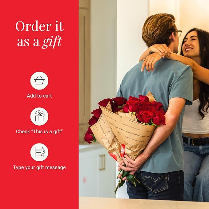 BloomsyBox - Red Roses - 24 Long Stems,Long Lasting, Hand-Tied in Eco-friendly,Vase Not Included, Fresh Flowers for Delivery – Gift for Birthday, Anniversary,Congratulations, Wedding