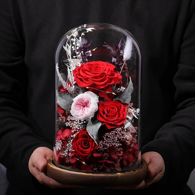 lovenfold Flowers for Delivery Preserved flowers Rose in Glass Dome,Red Rose Forever Flowers Birthday Gifts for Women Mom Grandma Friend Valentines Gifts for Her,Home Decor