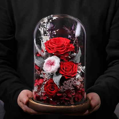 lovenfold Flowers for Delivery Preserved flowers Rose in Glass Dome,Red Rose Forever Flowers Birthday Gifts for Women Mom Grandma Friend Valentines Gifts for Her,Home Decor