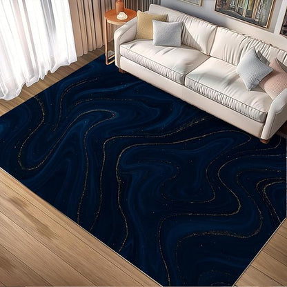 Luxury Marble Rug - 3x4 Rug, Navy Blue Marble Outdoor Rugs, Modern Abstract Entryway Rugs, Washable & Non Slip Carpet Home Decor