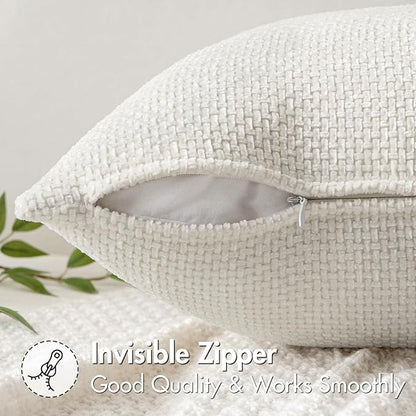 MIULEE Pack of 2 Couch Throw Pillow Covers 20x20 Inch Neutral Pure White Modern Boho Accent Decorative Pillow Covers Soft Chenille Farmhouse Cushion Covers for Home Decor Bed Sofa Living Room