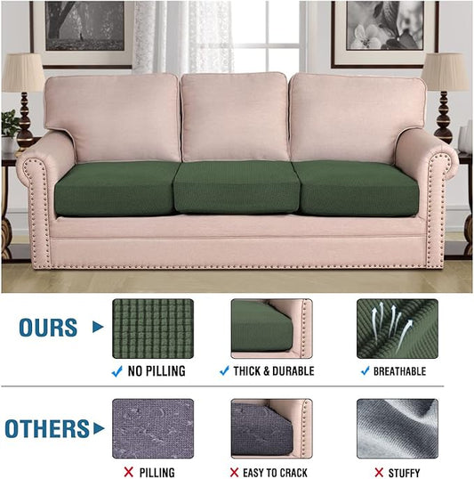 H.VERSAILTEX Super Stretch Couch Cushion Covers Sofa Cushion Slipcovers Jacquard Fabric Individual Seat Couch Slipcover Sets for Pets with Elastic Bottom(3 Packs Cushion Sofa Covers, Bronze Green)