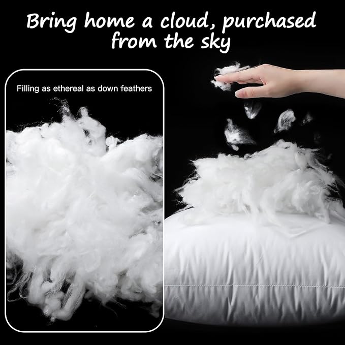 Artscope Synthetic Down Pillow Insert, 22x22 Down Alternative Throw Pillow Insert. Ultra Soft Fluffy Sleeping Pillow with 100% Cotton Cover, Decorative Pillows Set of 2-White.