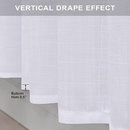 Pitalk White Linen Curtains 90 Inch Length for Living Room 2 Panels Set Back Tab Loop Rod Pocket Semi Sheer Lightweight White Cotton Curtains for Bedroom Family Sitting Room 38 x 90 Inches Long
