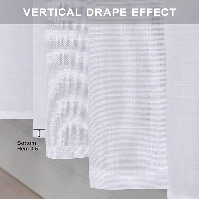 White Curtains 38 Inch Wide for Bedroom 2 Panels Back Tab Rod Pocket Semi Sheer Privacy Cotton Textured Light Filter White Linen Curtains for Living Room Rustic Farmhouse Boho Decor Width 38 x 96 Long