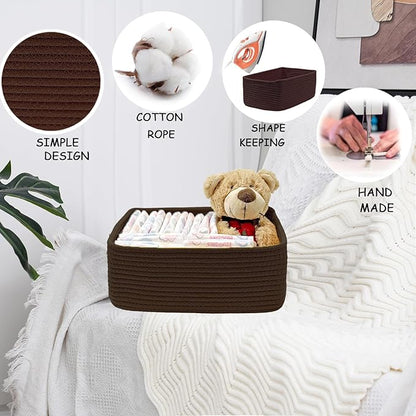 COMFY-HOMI 11.5"x7.5"x4.7" Storage Baskets for Organizing | Cotton Rope Woven Basket | Toy Storage Bin Box | Basket for Shelves, Closet Organizer Bin, Decorative Closet Shelf, 3 Pack, dark brown