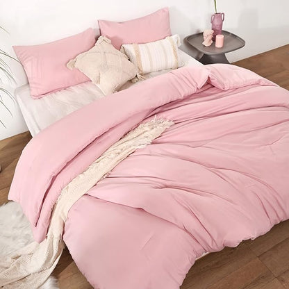 ROSGONIA Full Size Comforter Sets for Girls Boys Teens Pink, 3pcs (1 Boho Comforter & 2 Pillowcases), Lightweight Dorm Bedding Soft All Season Bed Set