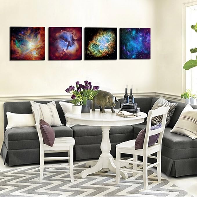 Kreative Arts - Canvas Prints Wall Art Cosmic Cloud Orion Nebula and Crab Nebula Modern Wall Decor Stretched Gallery Canvas Wrap Giclee Print Ready to Hang (12''x12''x4pcs/Set, Multi)