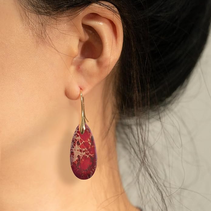 Natural Healing Stone Fishhoop Dangle Drop Earrings Statement Gold silver earrings