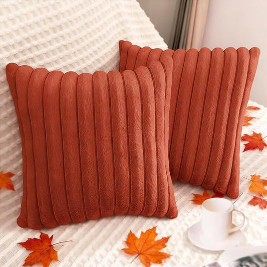 2 Pack 16x16 Pillow Cover Velvet Pillow Covers, Faux Fur Square Throw Pillow Covers for Living Room Decorations Throw Pillow Case, Throw Pillow Cover Cushion Cover for Home Sofa Bedroom Car, Rust