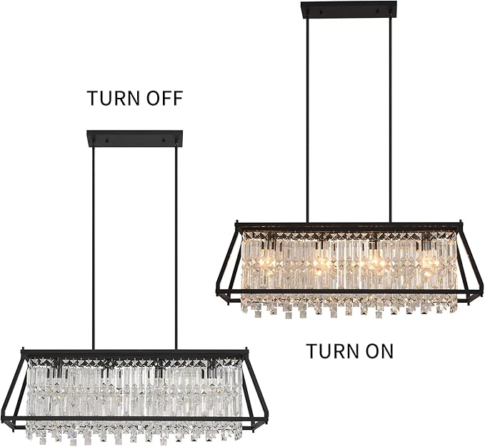 LMQNINE Chandeliers for Dining Room, 4-Light Trapezoidal Industrial Dining Room Light Fixture Farmhouse Chandelier Crystal Pendant Lights Kitchen Island Living Room (Black 35.43 inch)