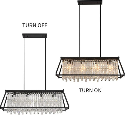 LMQNINE Chandeliers for Dining Room, 4-Light Trapezoidal Industrial Dining Room Light Fixture Farmhouse Chandelier Crystal Pendant Lights Kitchen Island Living Room (Black 35.43 inch)