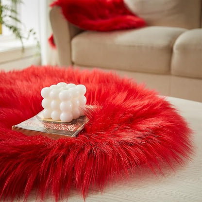 AMTOVO Faux Sheepskin Rug, Red Ultra Soft Fluffy Shag Area Rug, 2 x 6 ft Faux Fur Rug for Bedroom Sofa Throw Cushion Room Decor, Sheepskin