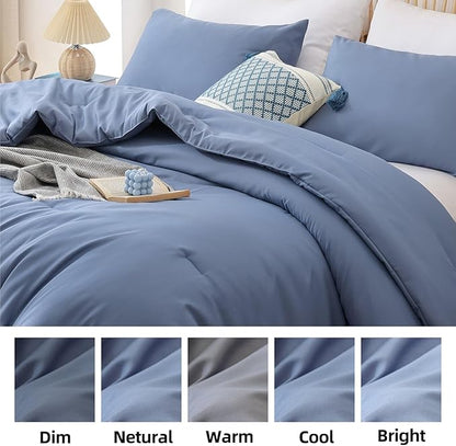 ROSGONIA Comforter Full Size for Girls Boys Teens Slate Blue, 3pcs (1 Blue Comforter & 2 Pillowcases) Lightweight Dorm Bedding Full Size