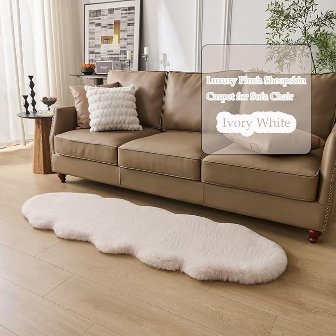 1700GSM Fuzzy Faux Sheepskin Fur Area Rug,Extra Soft Faux Fur Mat,Fluffy Shaggy Fur Rug for Bedroom Living Bedside Rug Room Decor-Ivory White, 2 x 3 ft