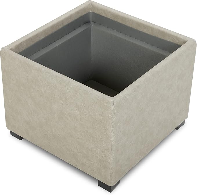 CHITA Storage Ottoman Cube with Tray Lid, Small Footstool with Storage, Square End Table for Living Room and Bedroom, Faux Leather in Stone Gray