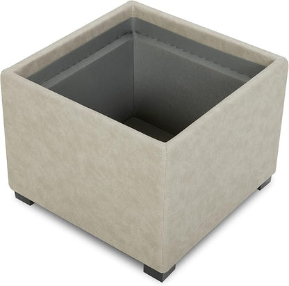 CHITA Storage Ottoman Cube with Tray Lid, Small Footstool with Storage, Square End Table for Living Room and Bedroom, Faux Leather in Stone Gray