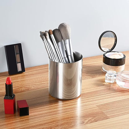 Silver Pen Holder for Desk, SUS304 Stainless Steel Heavy Duty Pen Holder Stand,Cylinder Pencil Holder,Desktop Stationery Organizer