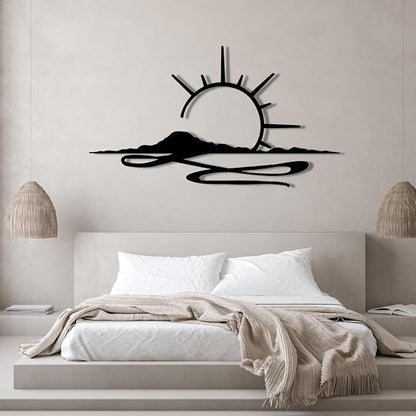 Metal Wall Art Sunrise, Metal Wall Art Sunset, Minimalist Line Art, Sunrise Or Sunset Decor For Living Room, Bedroom, Outdoor, Housewarming Gift (Black, 41 x 23 inches / 105 x 60 cm, metal wall art)