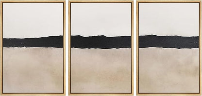 MUDECOR Framed Wall Art Print Set Minimalist Abstract Black Horizontal Brushstroke Illustrations Modern Art Boho Decorative Colorful Chic for Living Room, Bedroom, Office - 24"x36"x3 Natural
