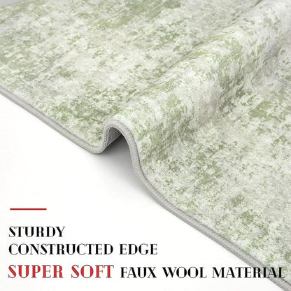 Modern Abstract Runner Rug for Bedroom 2x7, Sage Green Grey Washable Kitchen Runner, Non-Slip Soft Thin Faux Wool Mat for Entryway, Hallway, Laundry Room Indoor