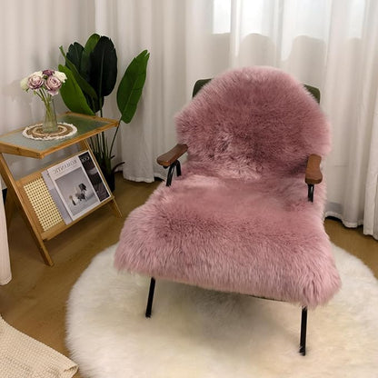 Genuine Sheepskin Rug New Zealand Fluffy Lambskin Rug, Natural Luxury Sheepskin Throw for Bedroom Living Room Children's Room - Premium Area Rug Chair Cover (2×3 Feet, Misty Pink)
