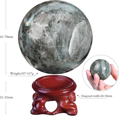 Nupuyai Natural Moonstone Crystal Ball with Resin Stand, Healing Crystal Sphere for Home Decor 2.4"-2.76"(61mm-70mm)